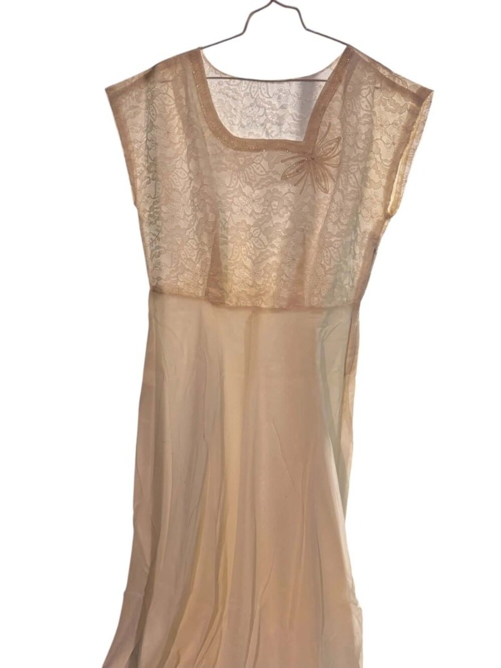 Vintage 1950s 1960s Cream Lace Wedding Gown Asymmetric Beaded Prom Dress